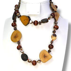 Wood & Resin Beaded Necklace With Adjustable Gold-Toned Clasp